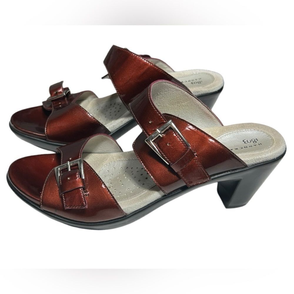 1803 Handcrafted in Portugal Red Metallic Heeled Sandals Slip on Open Toe Shoes